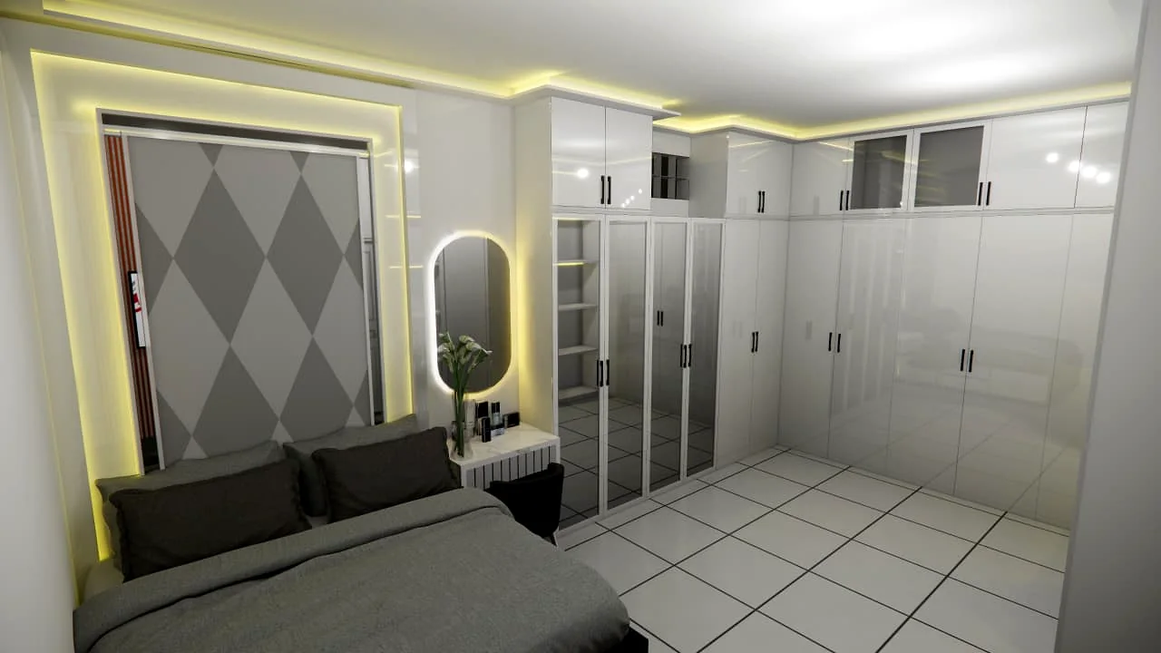 Lemari pakaian dan meja rias custom untuk kamar tidur