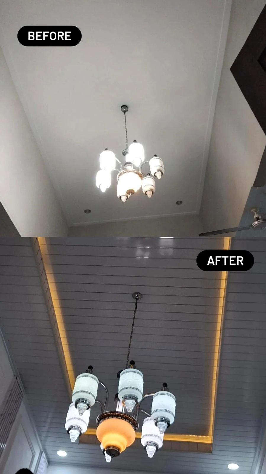 Plafon modern dengan pencahayaan LED tersembunyi